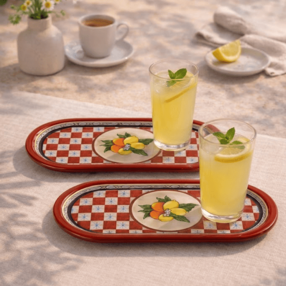 Sarkap Home 35x16 cm 2'li Oval Sunumluk Tepsi Lemon Design