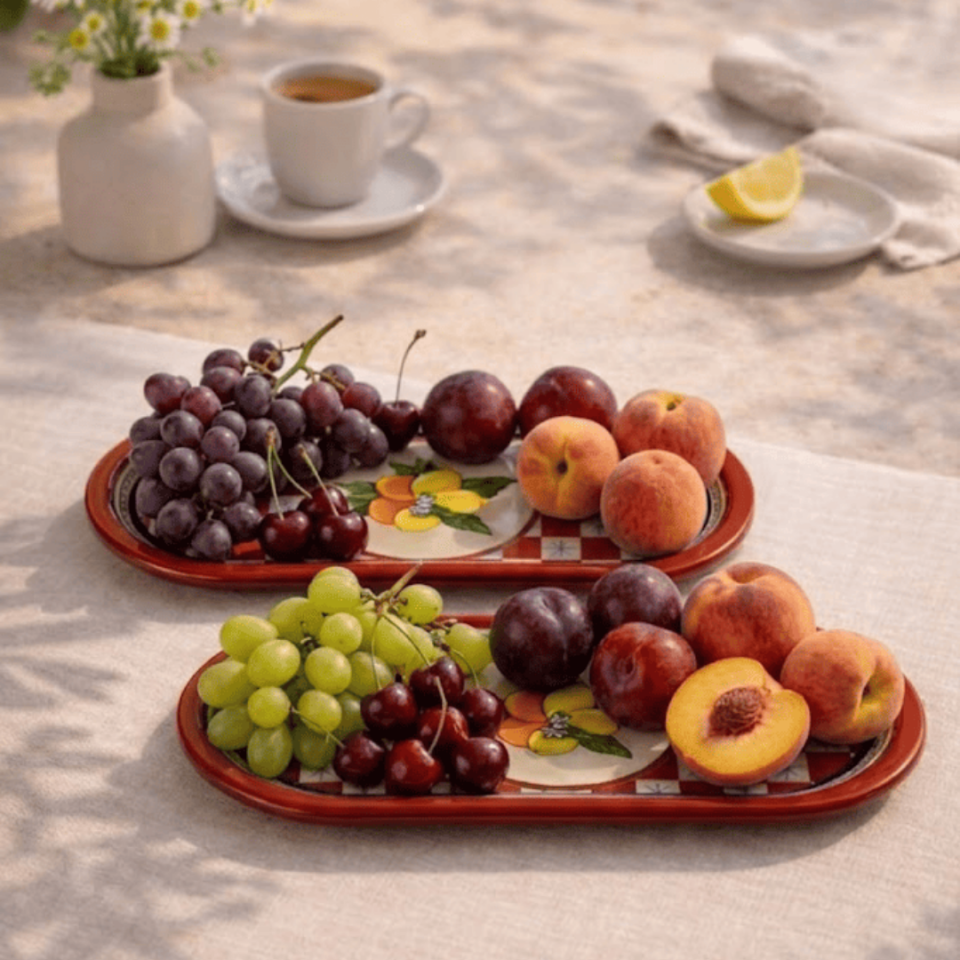 Sarkap Home 35x16 cm 2'li Oval Sunumluk Tepsi Lemon Design