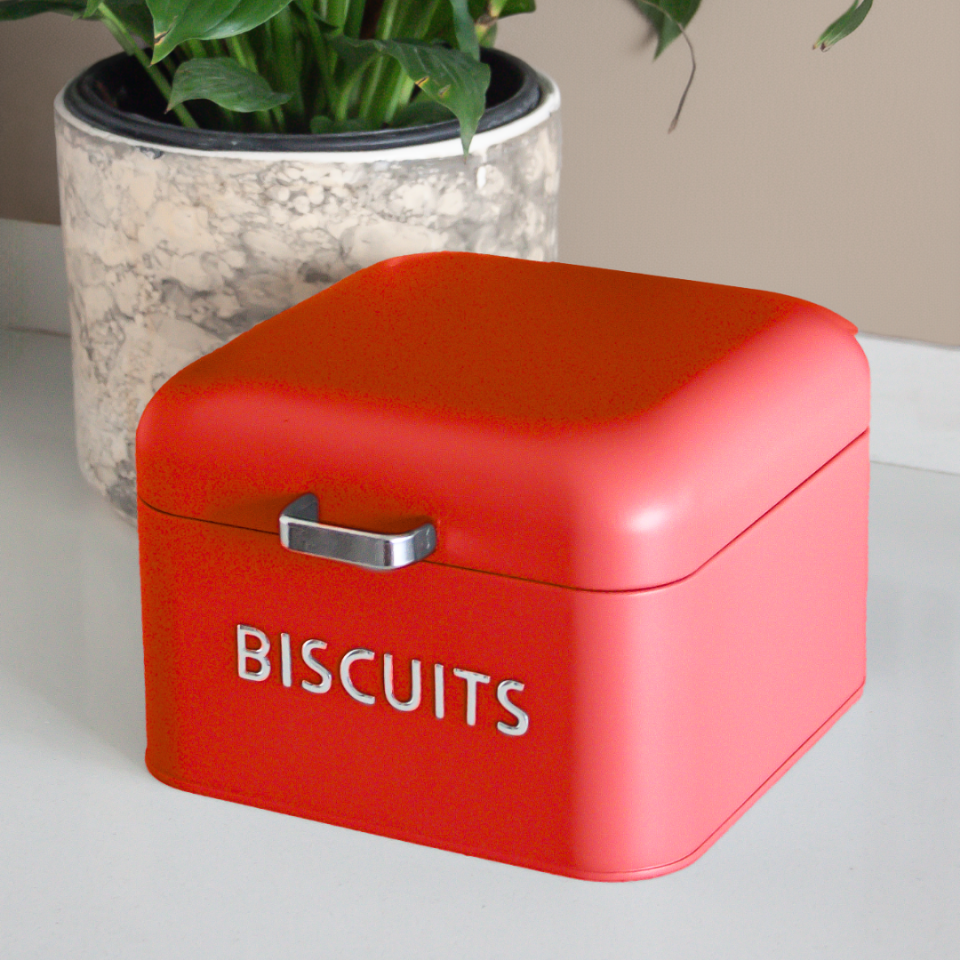 Sarkap Home Galvaniz Biscuits 5,6 L Küçük Boy Ekmeklik - 200x140mm & 2 L Storage Kutu - 115x150mm Set Kırmızı Biscuits