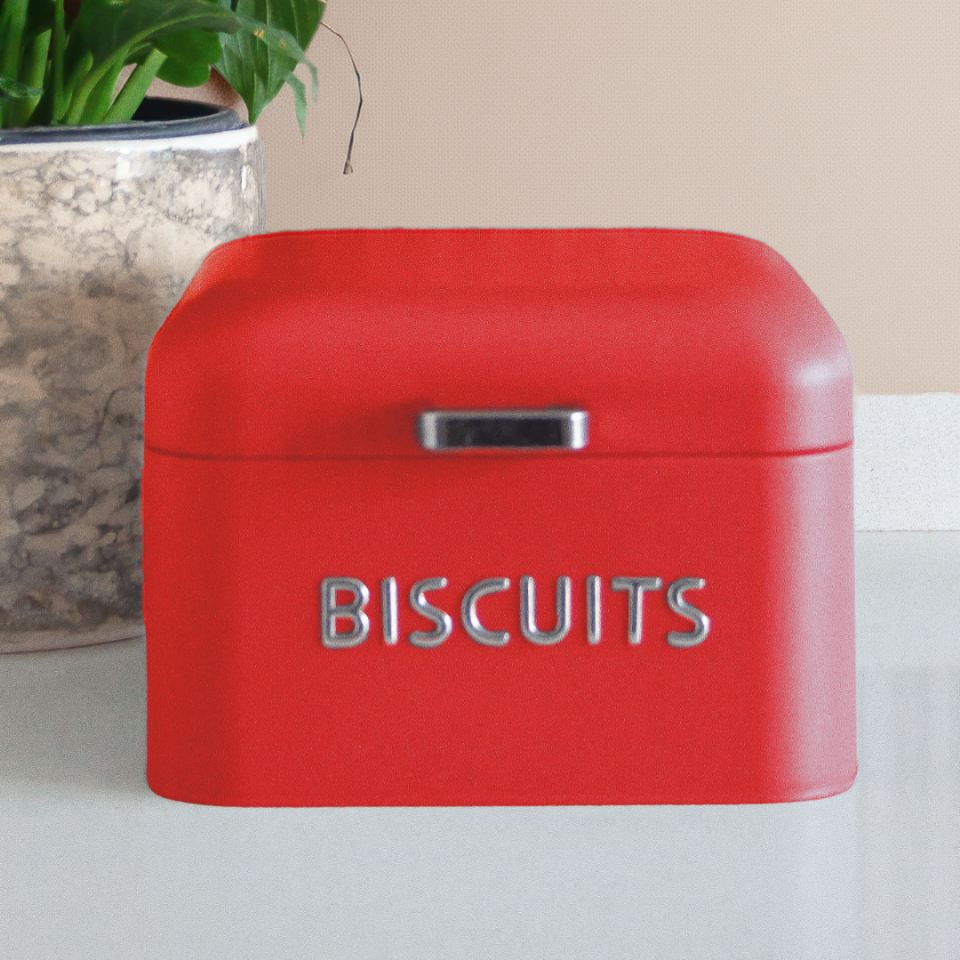Sarkap Home Galvaniz Biscuits 5,6 L Küçük Boy Ekmeklik - 200x140mm & 2 L Storage Kutu - 115x150mm Set Kırmızı Biscuits