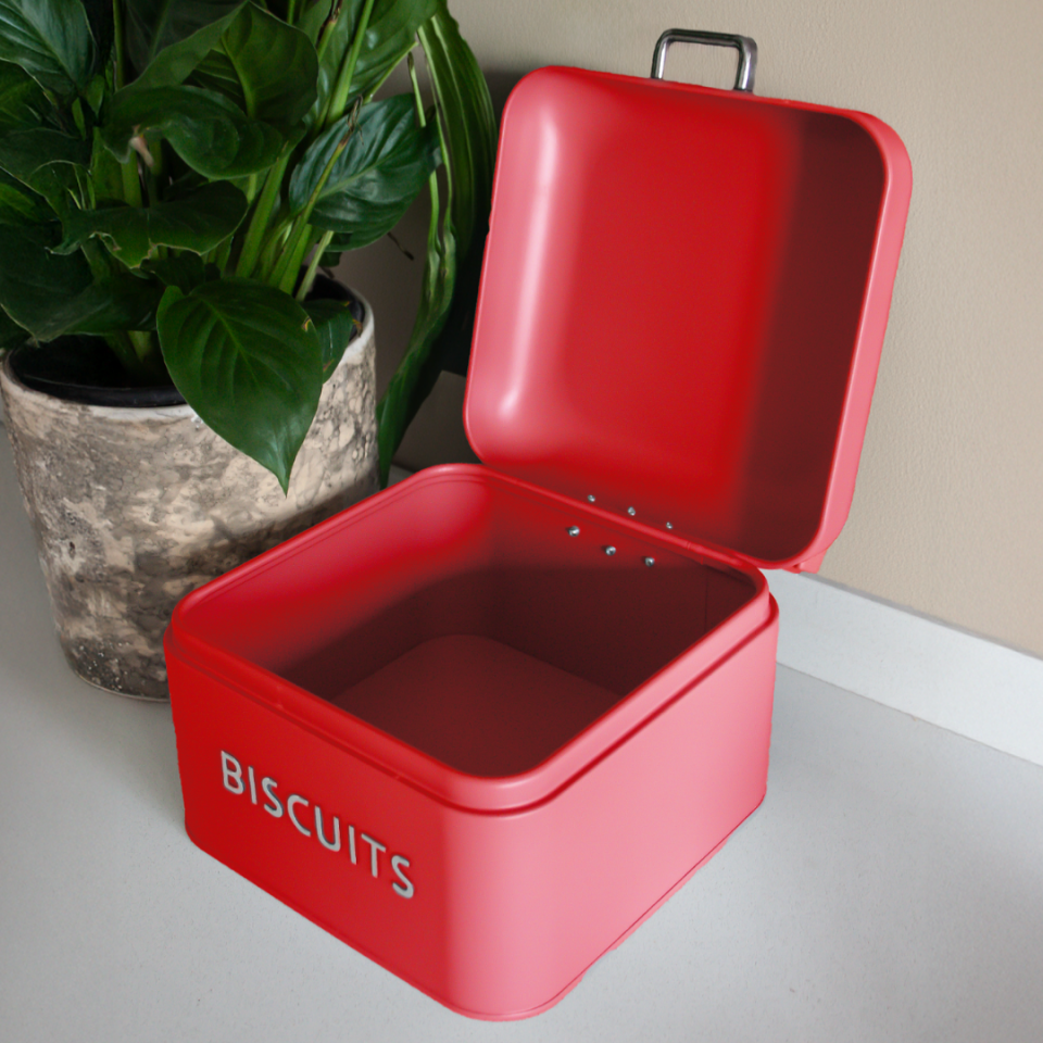 Sarkap Home Galvaniz Biscuits 5,6 L Küçük Boy Ekmeklik - 200x140mm & 2 L Storage Kutu - 115x150mm Set Kırmızı Biscuits