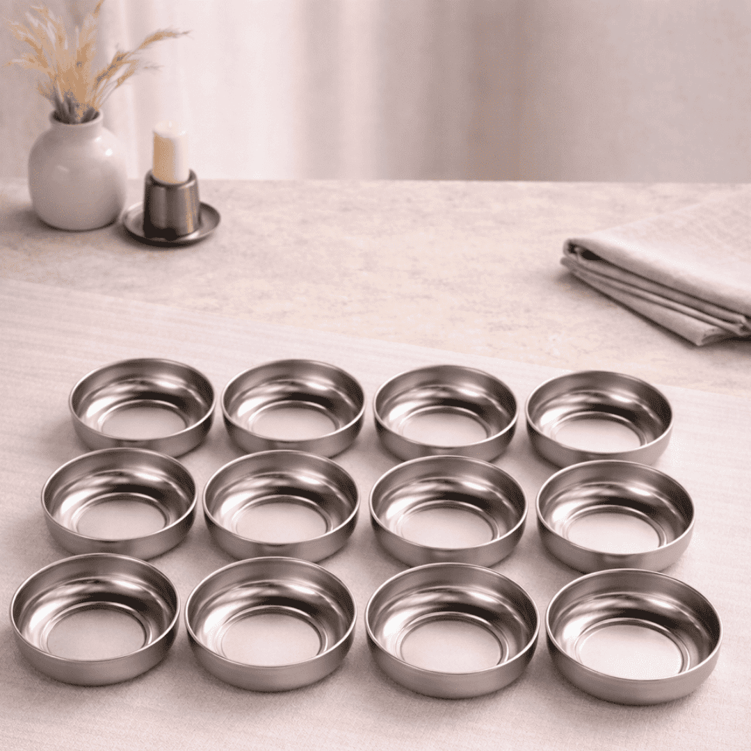 Sarkap Home 10 cm Çap, 3.2 cm Yükseklik 12'li Dondurmalık ve Çerezlik Seti Silver