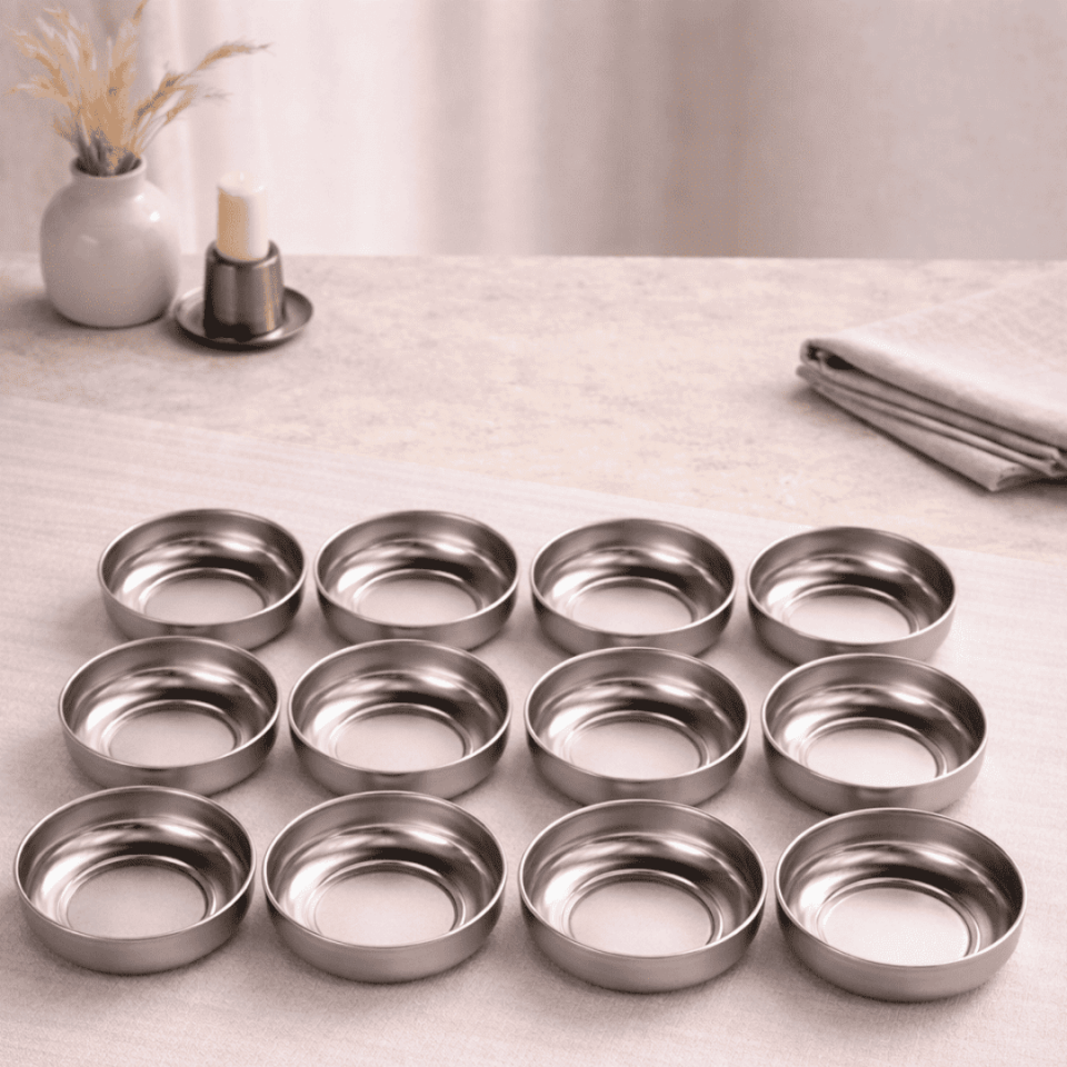 Sarkap Home 10 cm Çap, 3.2 cm Yükseklik 12'li Dondurmalık ve Çerezlik Seti Silver