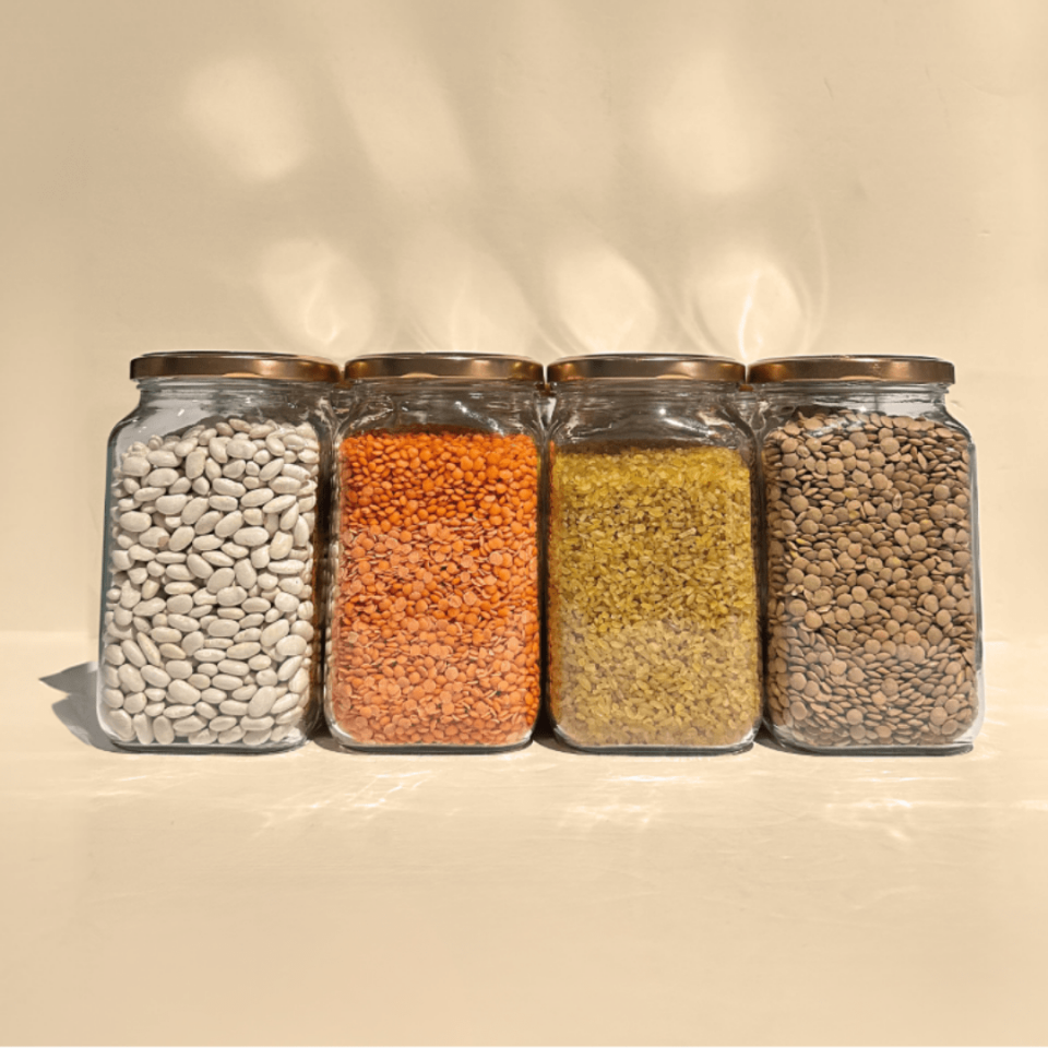 Sarkap Home 12'li 850 ml Köşeli Cam Kavanoz Seti - Bronz Kapaklı