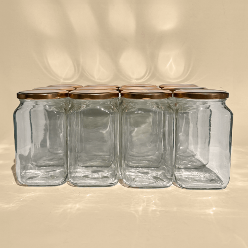 Sarkap Home 12'li 850 ml Köşeli Cam Kavanoz Seti - Bronz Kapaklı