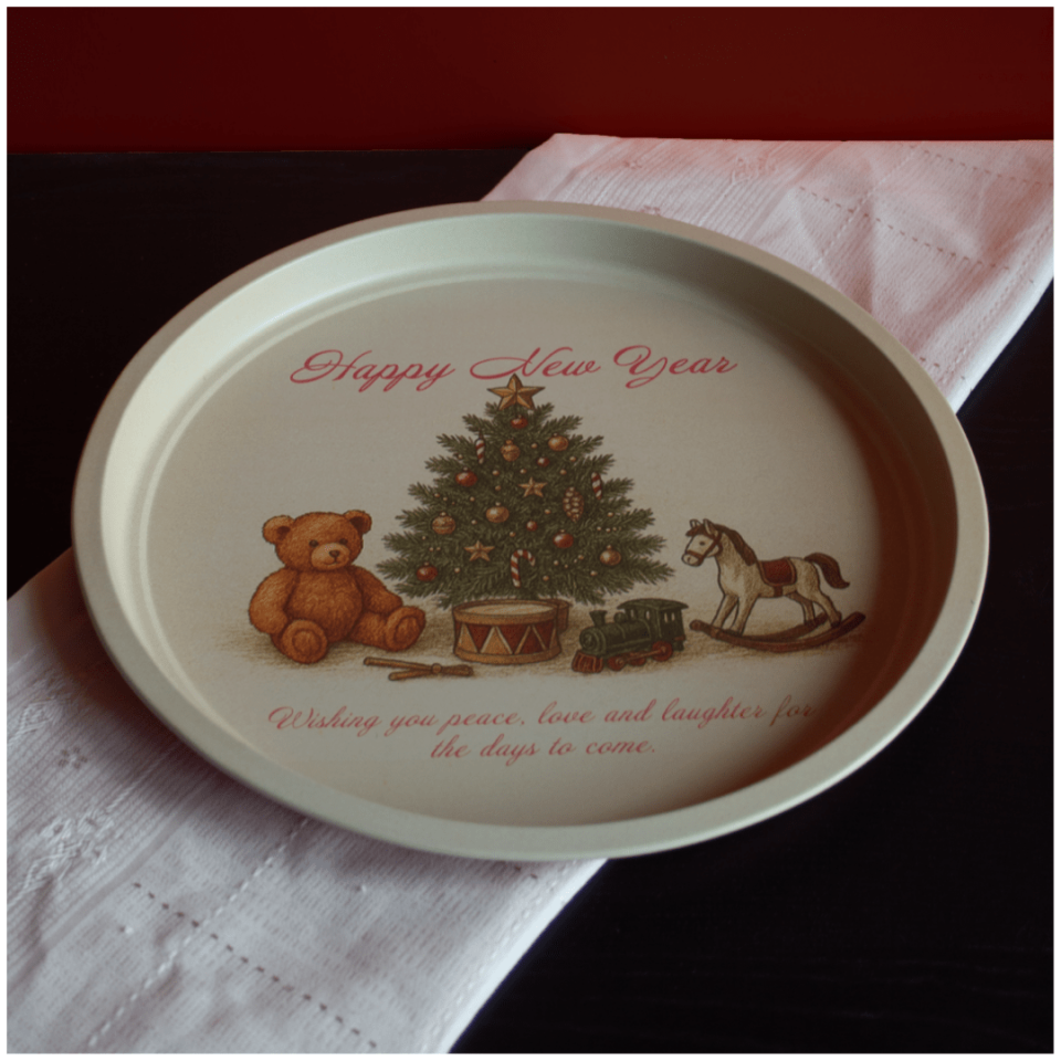 Sarkap Home Desenli Dekoratif Metal Tepsi - Happy New Year HappyNewYear