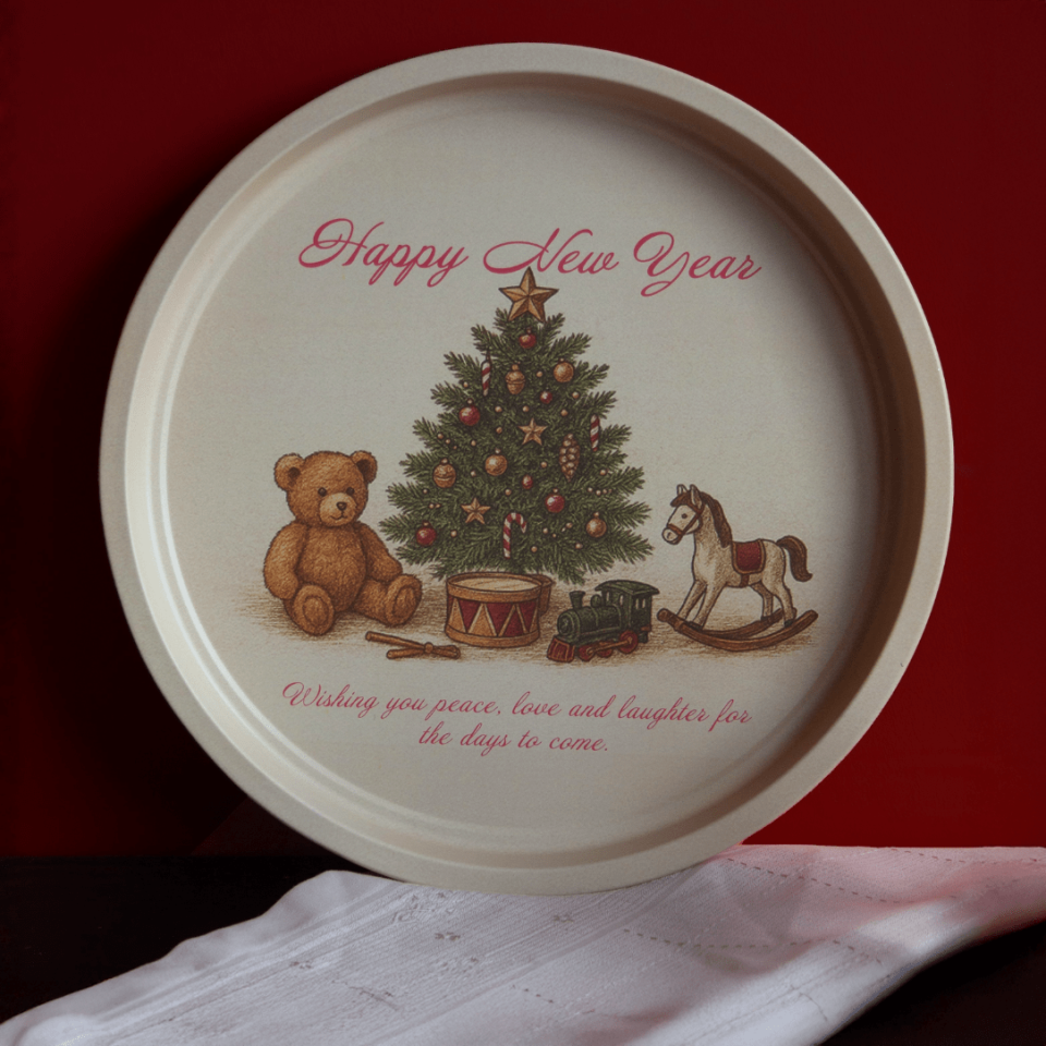 Sarkap Home Desenli Dekoratif Metal Tepsi - Happy New Year HappyNewYear