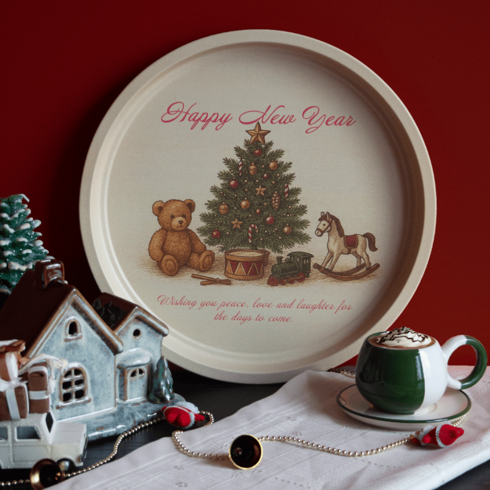 Sarkap Home Desenli Dekoratif Metal Tepsi - Happy New Year HappyNewYear