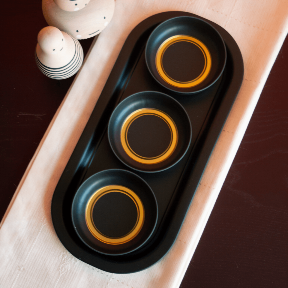 Sarkap Home 3'lü Çerezlik ve Sunumluk Tepsi Seti Gold-Siyah