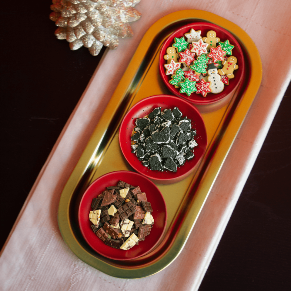 Sarkap Home 3'lü Çerezlik ve Sunumluk Tepsi Seti Kırmızı-Gold