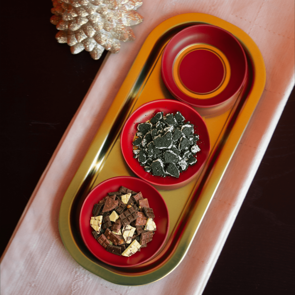 Sarkap Home 3'lü Çerezlik ve Sunumluk Tepsi Seti Kırmızı-Gold