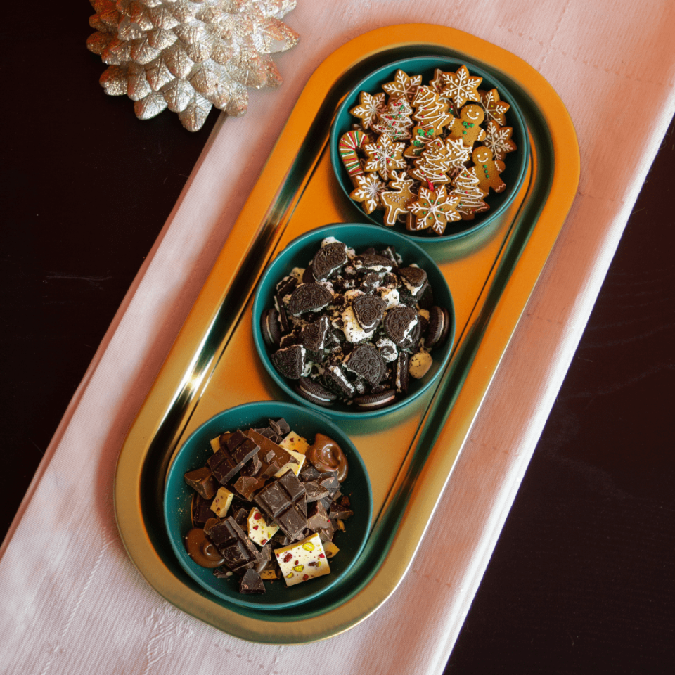 Sarkap Home 3'lü Çerezlik ve Sunumluk Tepsi Seti Yeşil-Gold