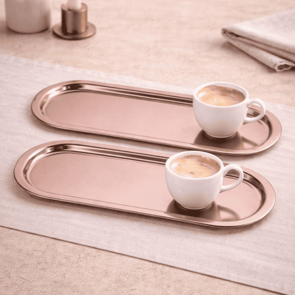 Sarkap Home 35x16 cm 2'li Oval Sunumluk Tepsi AçıkBronz