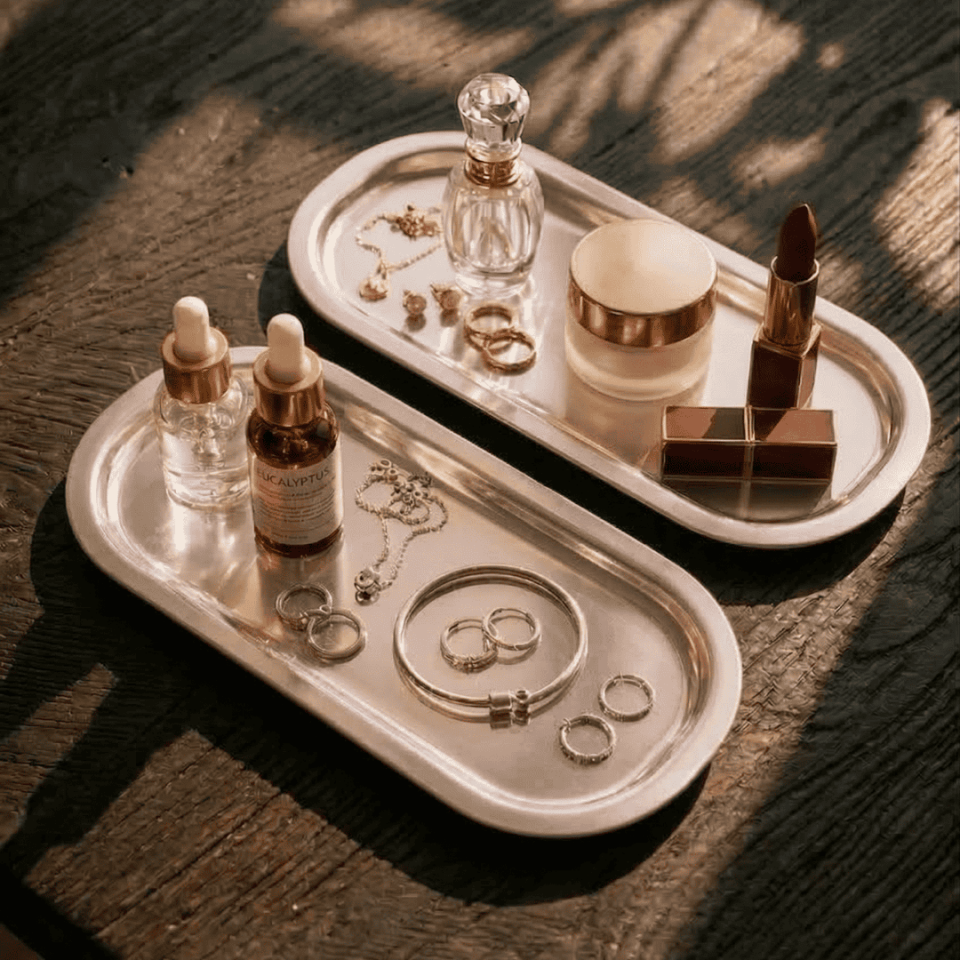 Sarkap Home 35x16 cm 2'li Oval Sunumluk Tepsi AçıkBronz