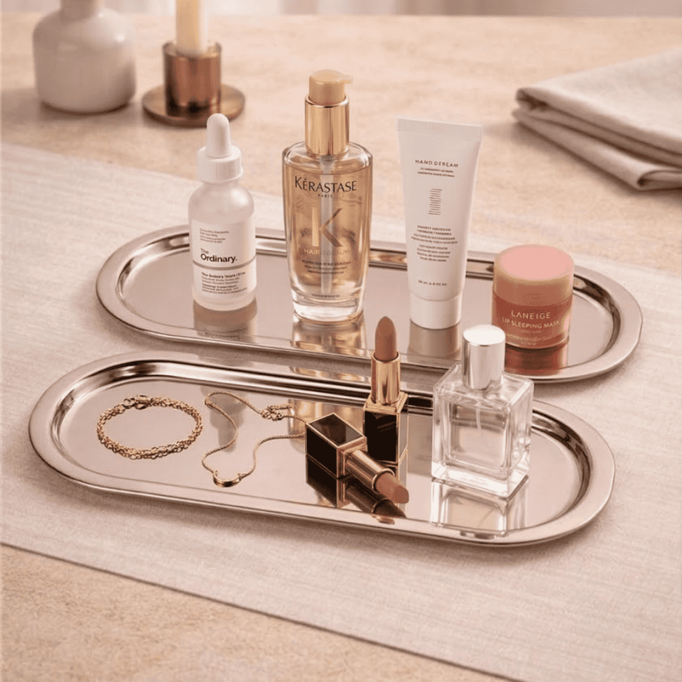 Sarkap Home 35x16 cm 2'li Oval Sunumluk Tepsi AçıkBronz