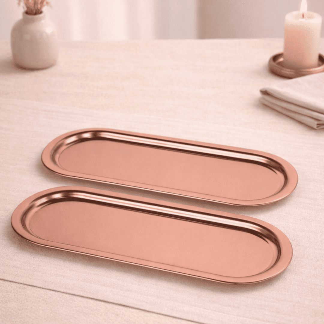 Sarkap Home 35x16 cm 2'li Oval Sunumluk Tepsi BRONZ