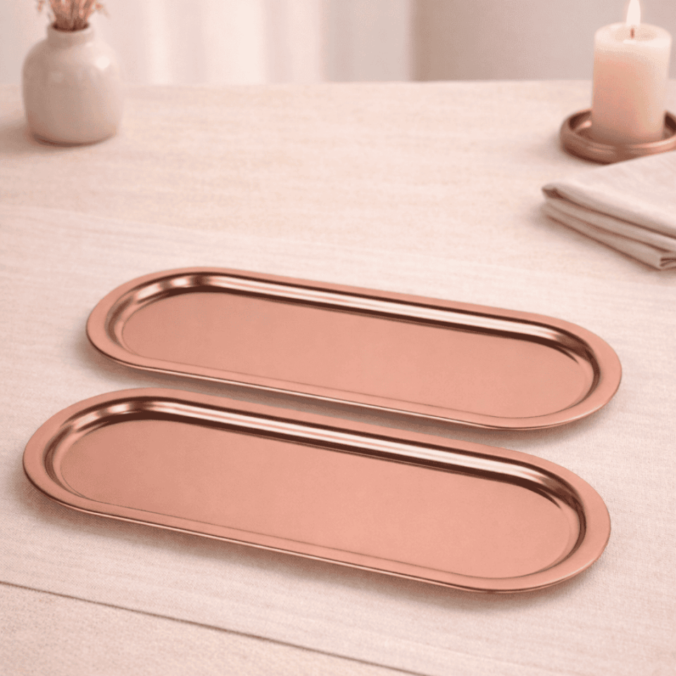 Sarkap Home 2'li Oval Sunumluk Tepsi Bronz