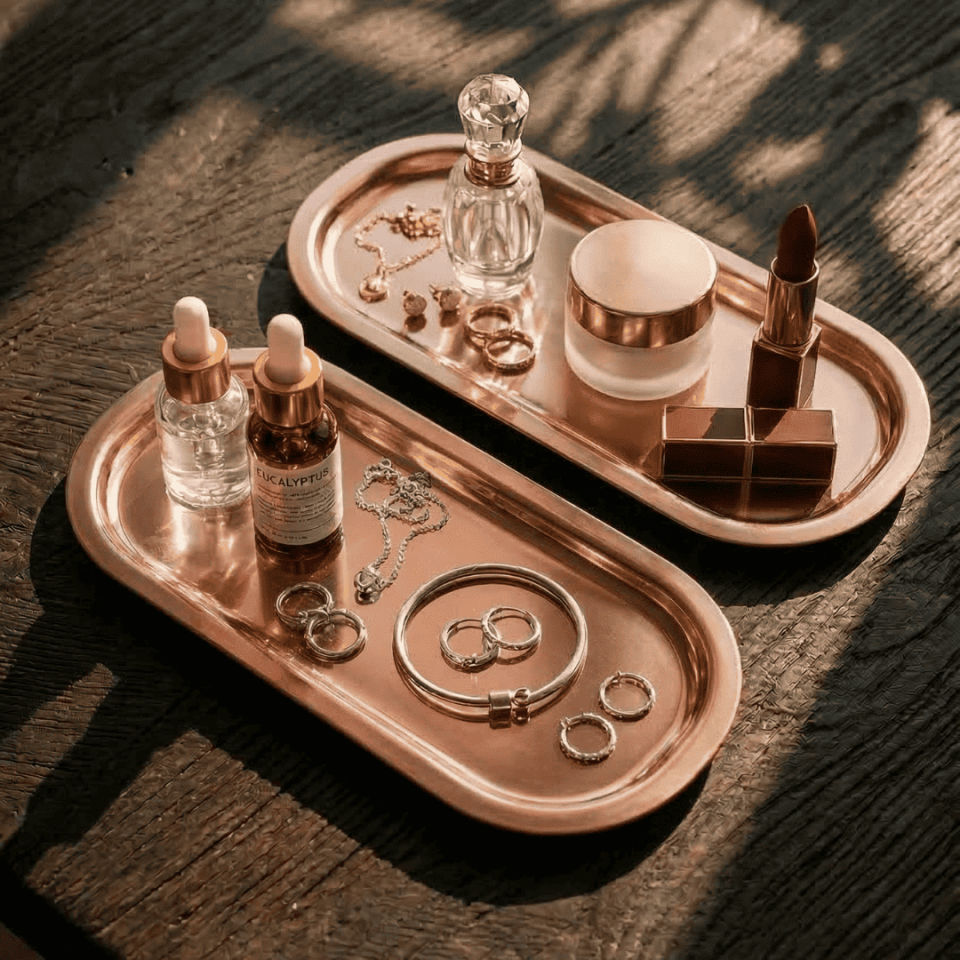 Sarkap Home 35x16 cm 2'li Oval Sunumluk Tepsi BRONZ