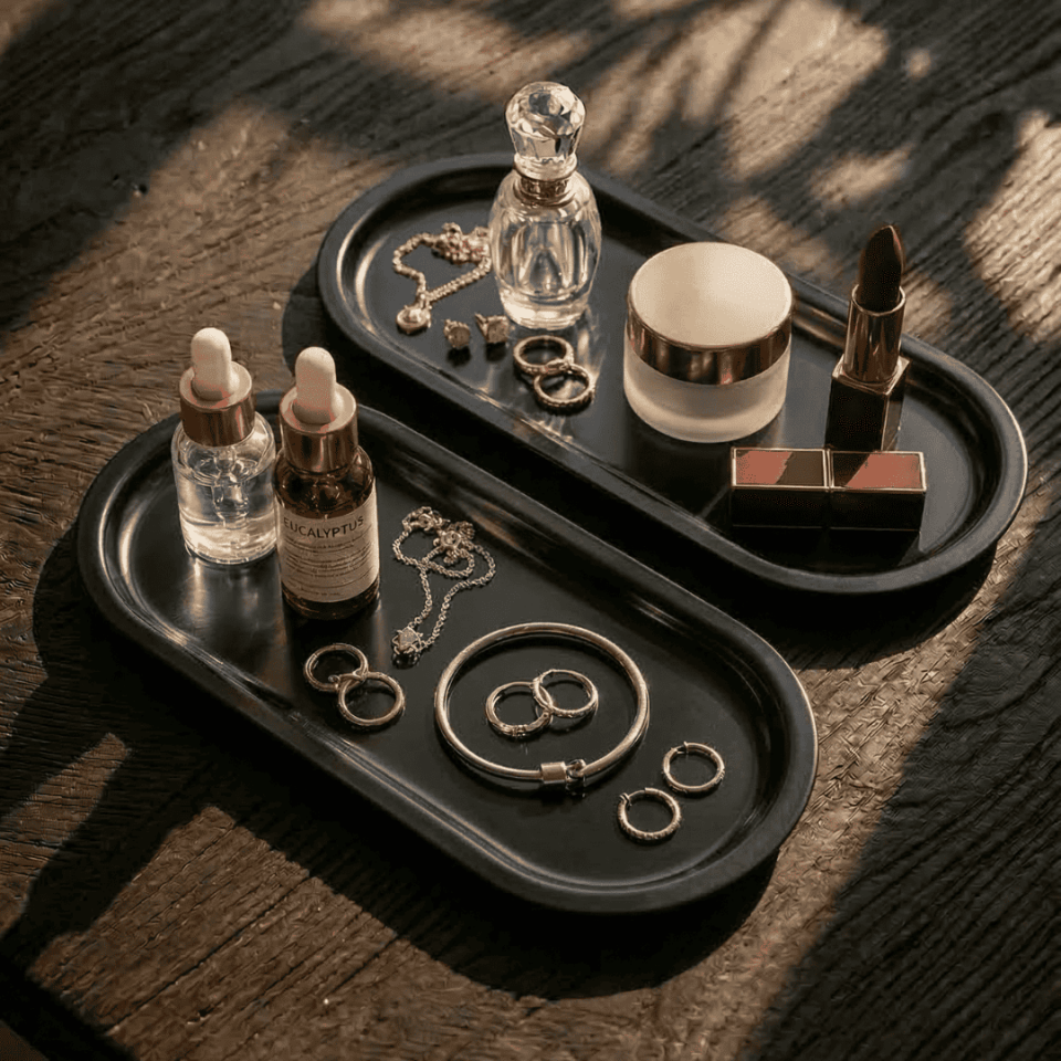 Sarkap Home 35x16 cm 2'li Oval Sunumluk Tepsi ParlakSiyah