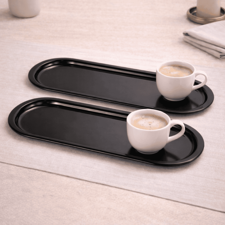 Sarkap Home 35x16 cm 2'li Oval Sunumluk Tepsi ParlakSiyah