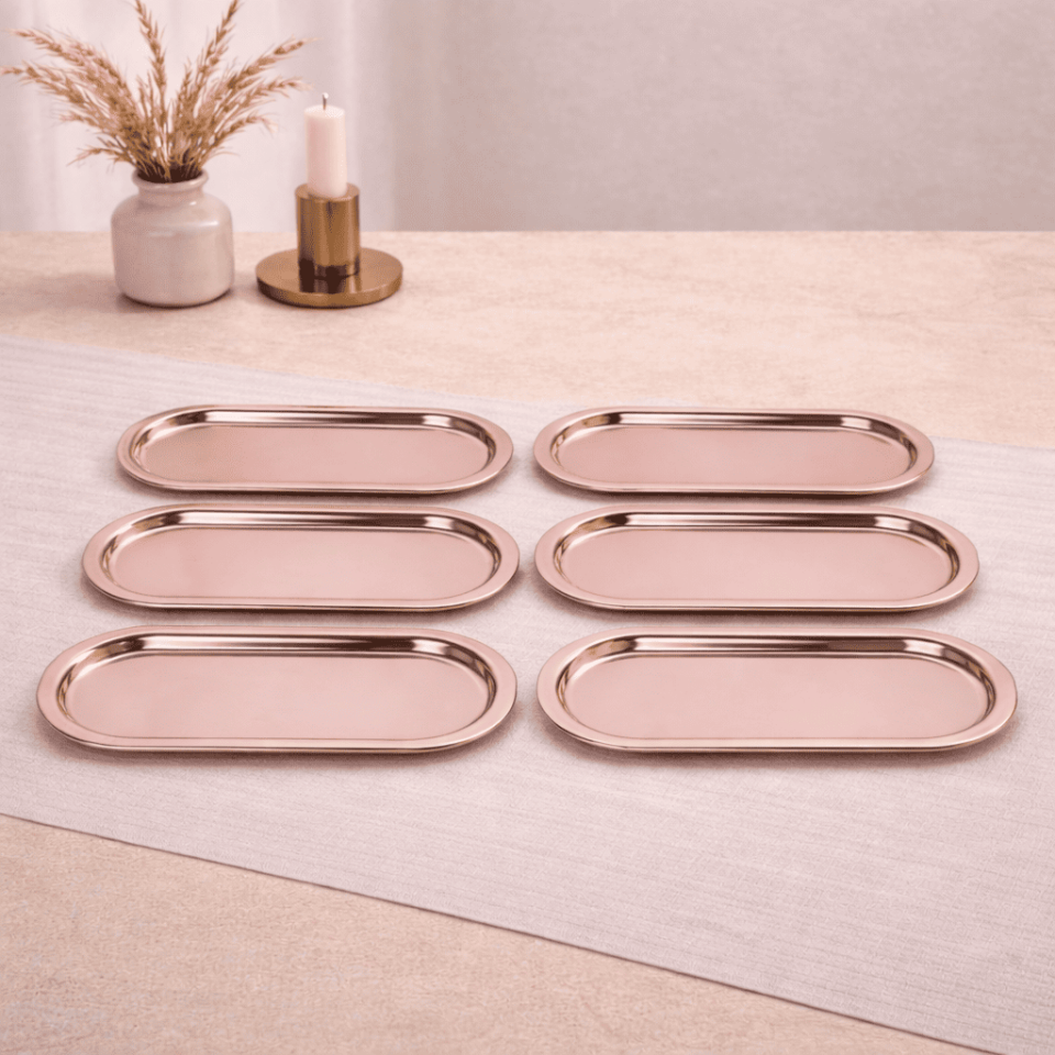 Sarkap Home 6'lı Oval Sunumluk Metal Servis Tepsisi AçıkBronz
