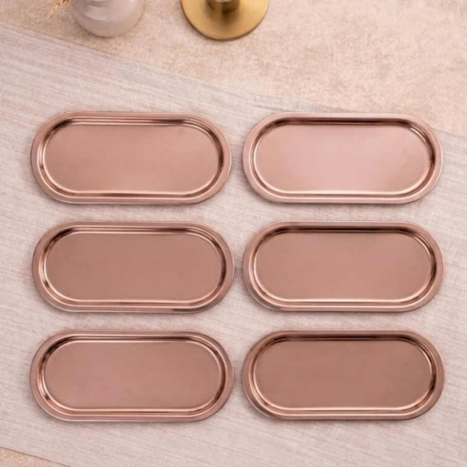 Sarkap Home 6'lı Oval Sunumluk Metal Servis Tepsisi AçıkBronz