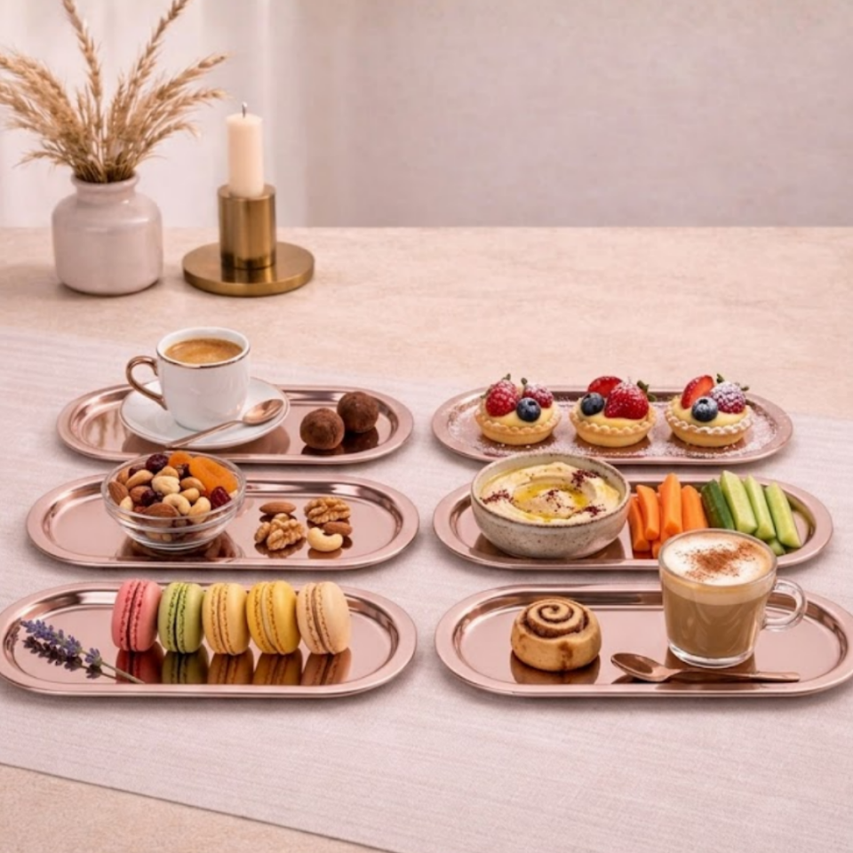 Sarkap Home 6'lı Oval Sunumluk Metal Servis Tepsisi AçıkBronz