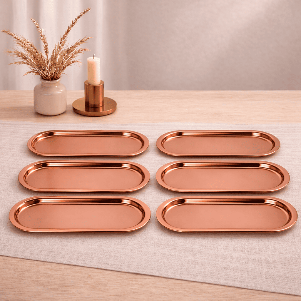 Sarkap Home 6'lı Oval Sunumluk Metal Servis Tepsisi BRONZ