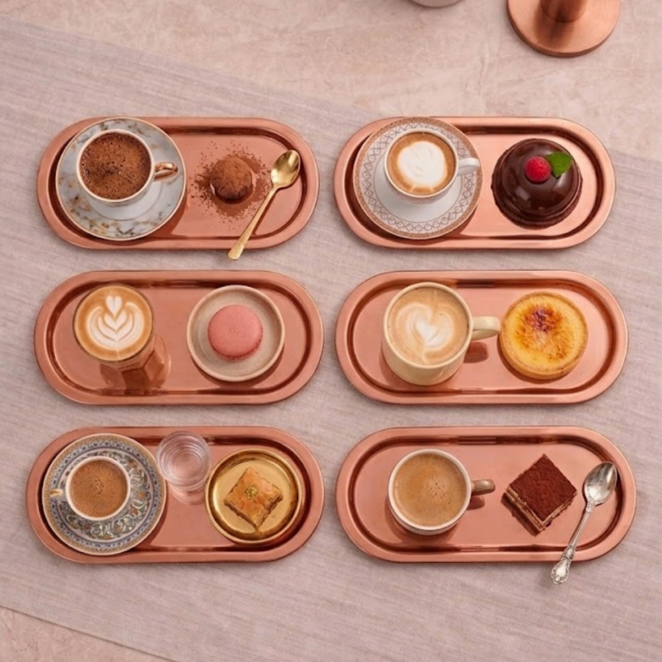 Sarkap Home 16x35 cm 6'lı Oval Sunumluk Metal Servis Tepsisi BRONZ