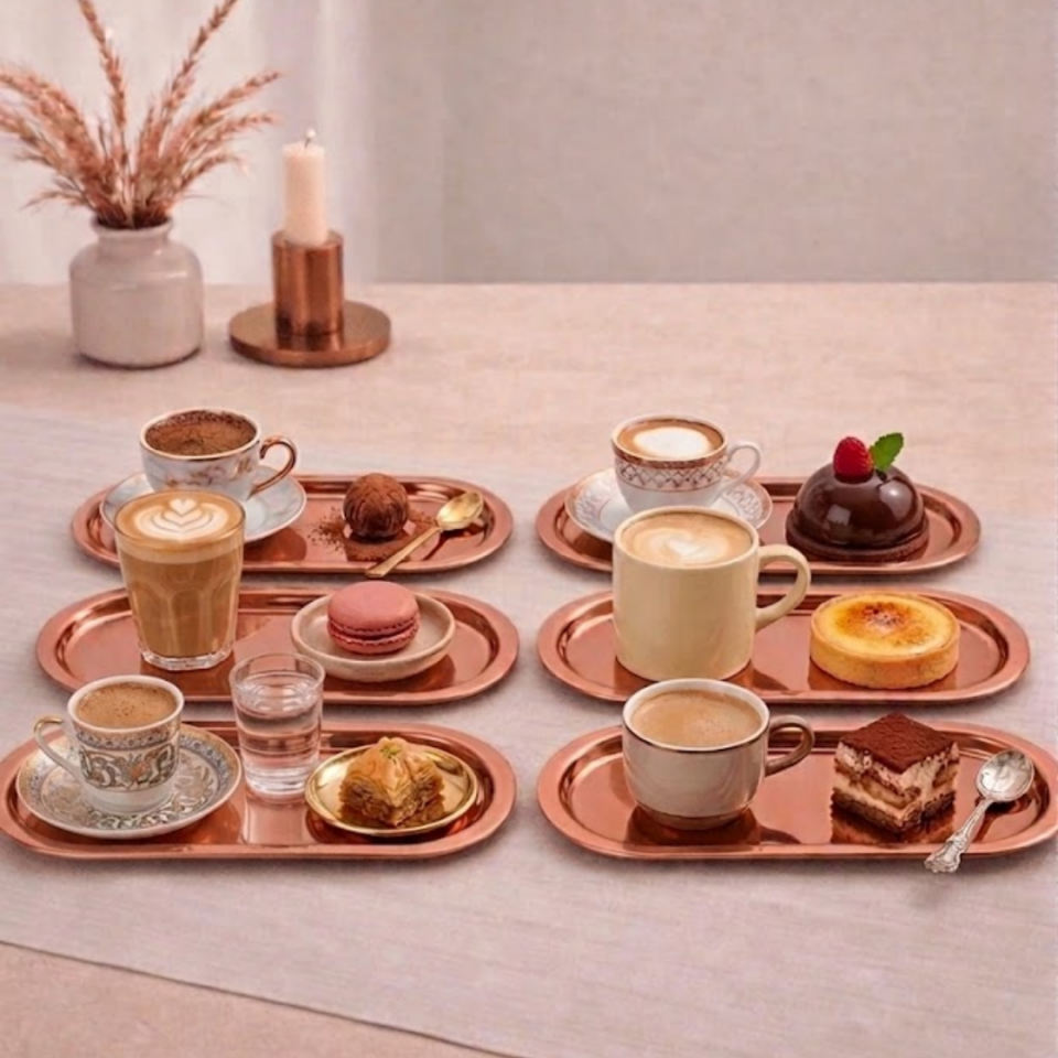 Sarkap Home 16x35 cm 6'lı Oval Sunumluk Metal Servis Tepsisi BRONZ
