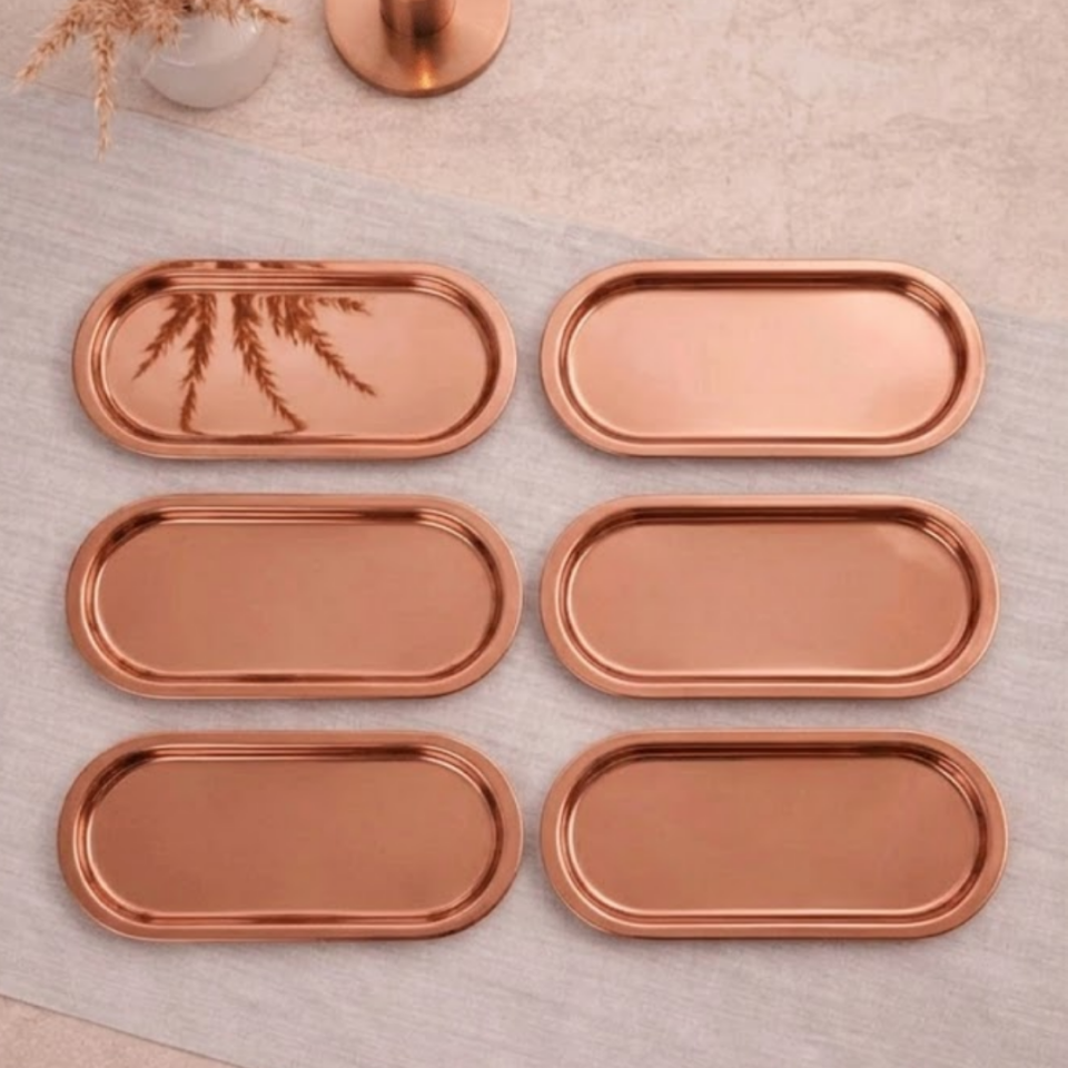 Sarkap Home 16x35 cm 6'lı Oval Sunumluk Metal Servis Tepsisi BRONZ