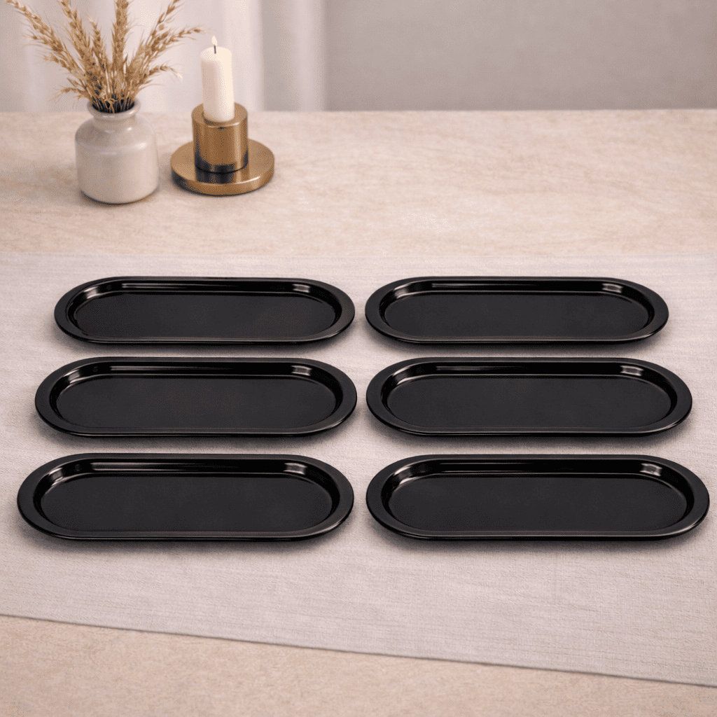 Sarkap Home 6'lı Oval Sunumluk Metal Servis Tepsisi ParlakSiyah