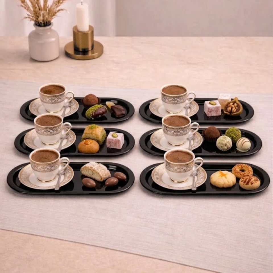 Sarkap Home 6'lı Oval Sunumluk Metal Servis Tepsisi ParlakSiyah