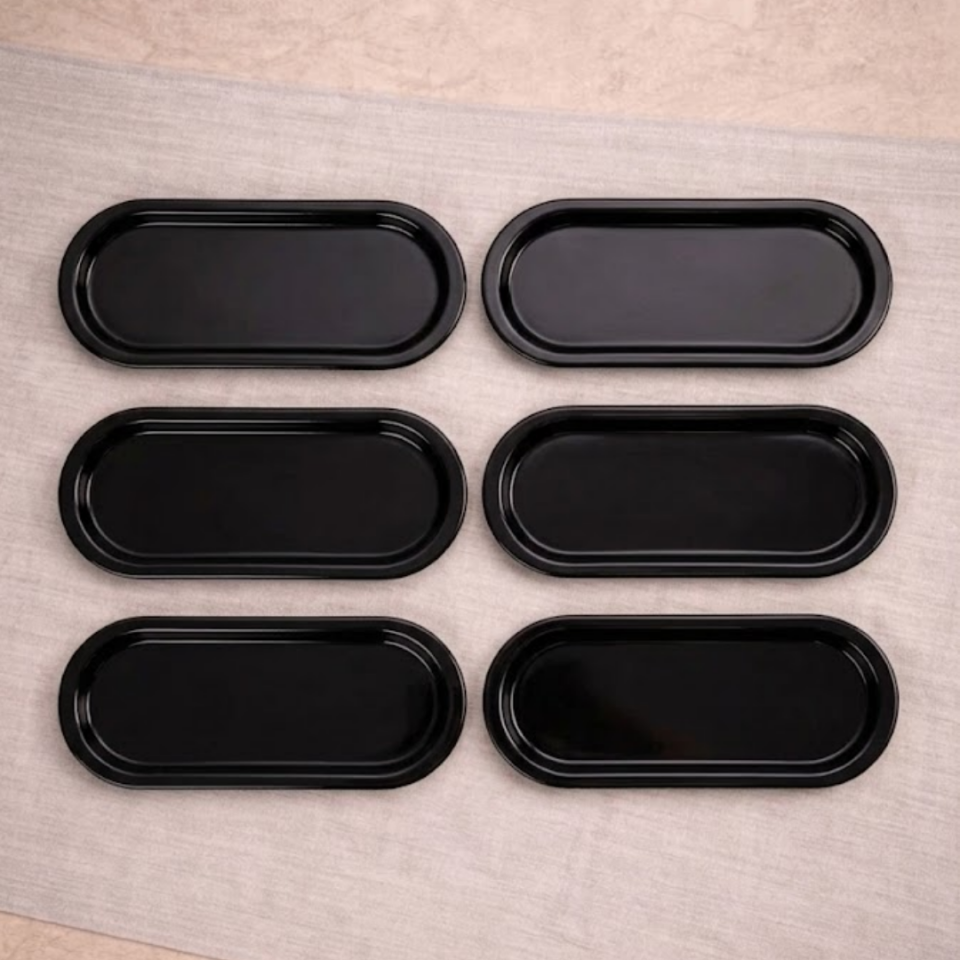 Sarkap Home 6'lı Oval Sunumluk Metal Servis Tepsisi ParlakSiyah