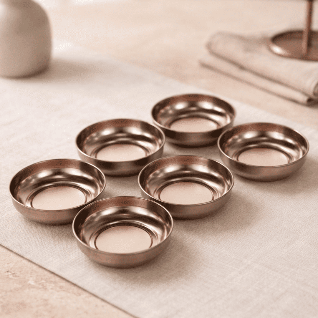 Sarkap Home 6'lı Dondurmalık ve Çerezlik Seti 10 cm Çap, 3.2 cm Yükseklik AçıkBronz