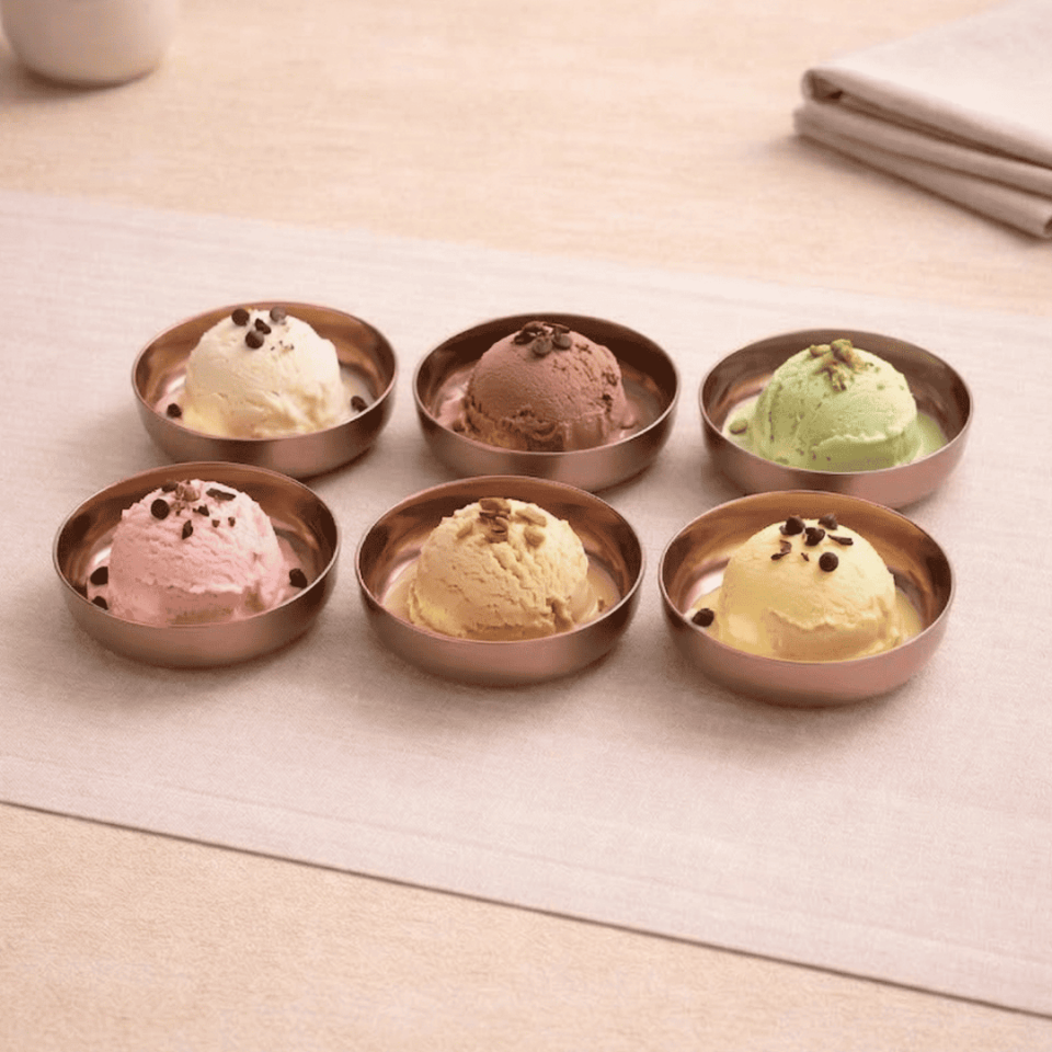 Sarkap Home 6'lı Dondurmalık ve Çerezlik Seti 10 cm Çap, 3.2 cm Yükseklik BRONZ