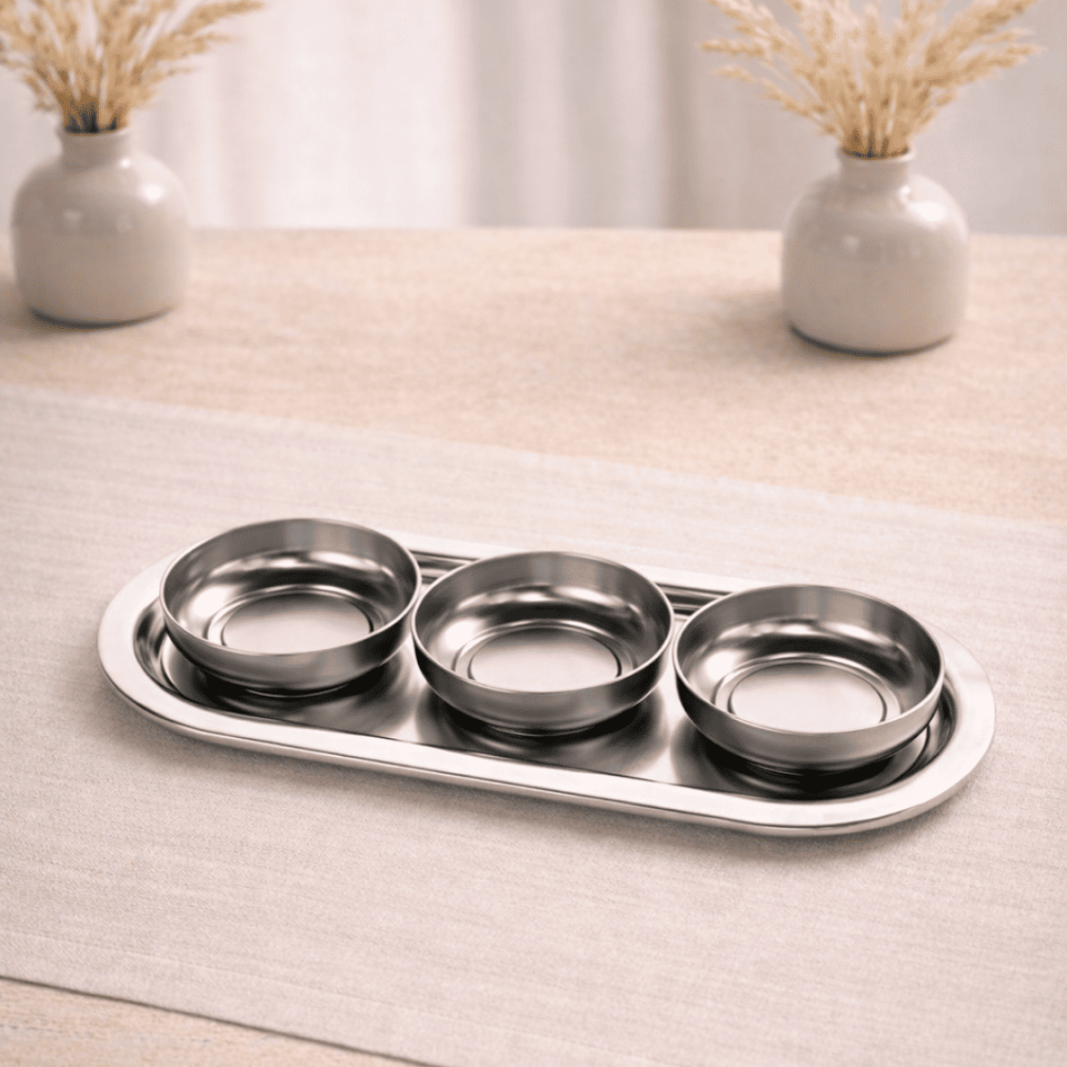 Sarkap Home 3'lü Çerezlik ve Sunumluk Tepsi Seti SILVER