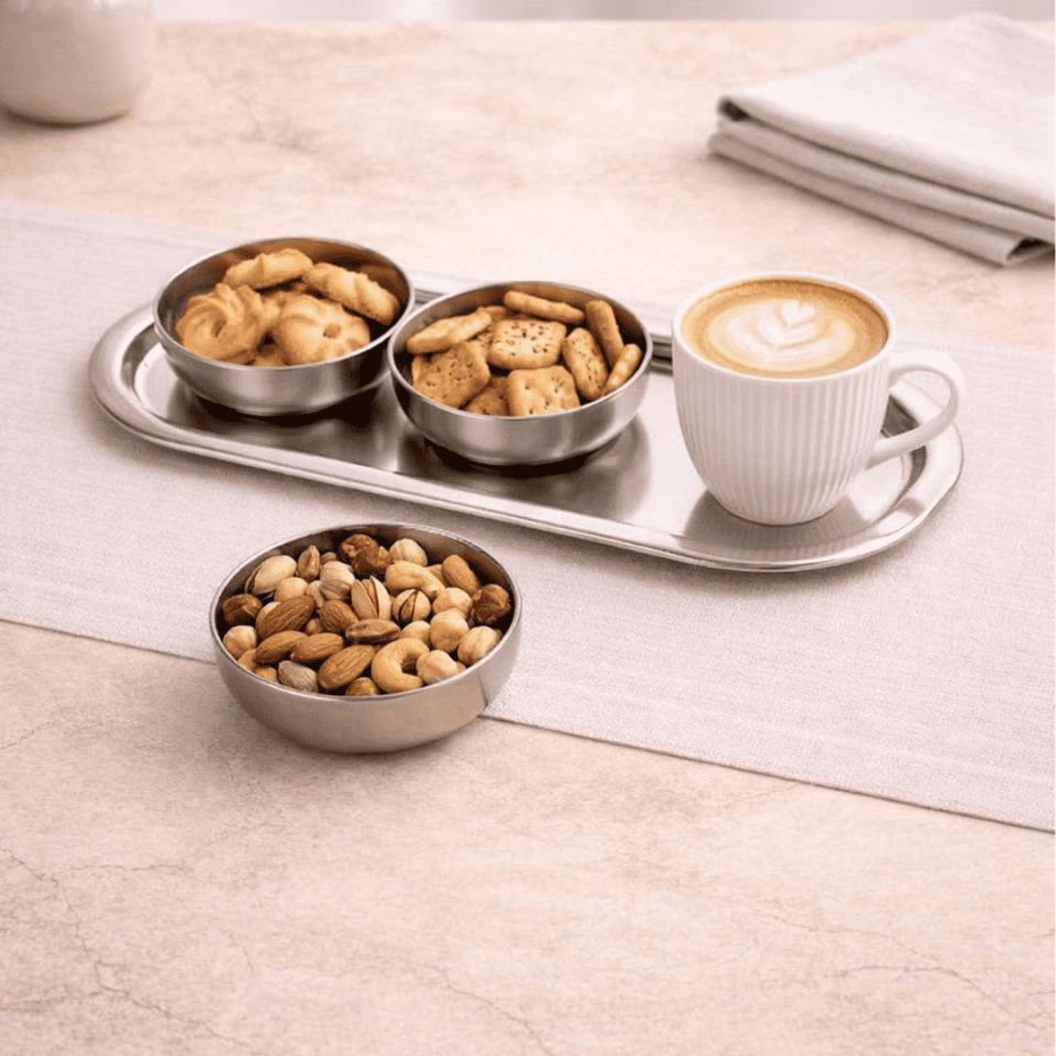 Sarkap Home 3'lü Çerezlik ve Sunumluk Tepsi Seti SILVER