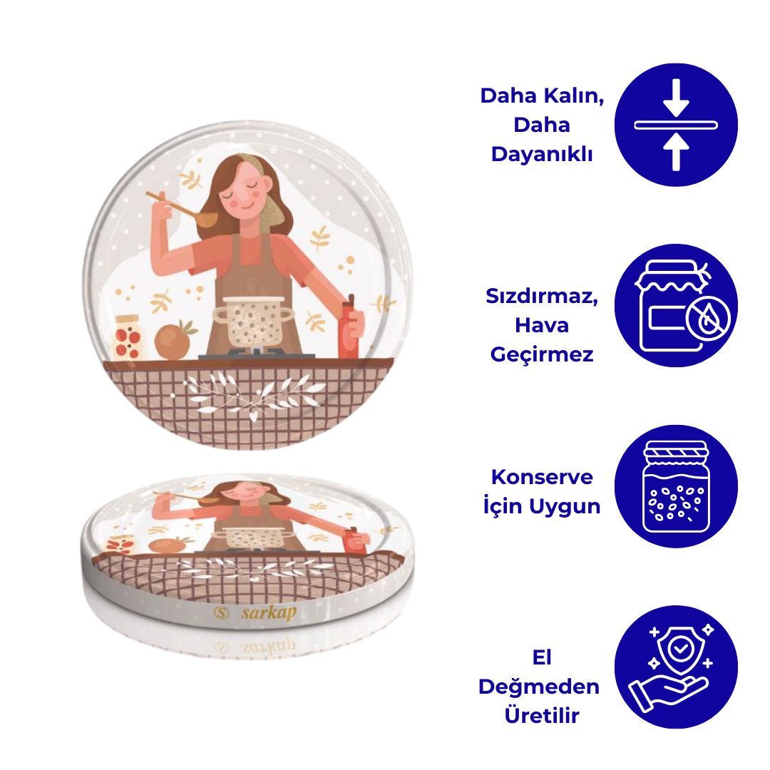 Hijyenik Paketli 10 Adet Kavanoz Kapağı Aşçı Kadın 82 mm