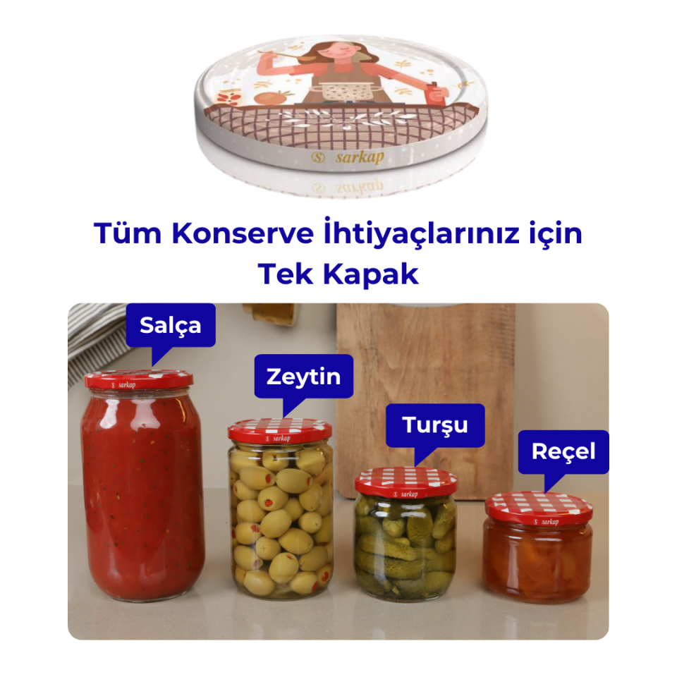 Hijyenik Paketli 10 Adet Kavanoz Kapağı Aşçı Kadın 82 mm