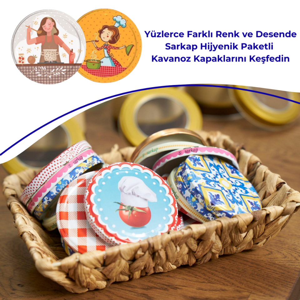 Hijyenik Paketli 10 Adet Kavanoz Kapağı Aşçı Kadın 82 mm