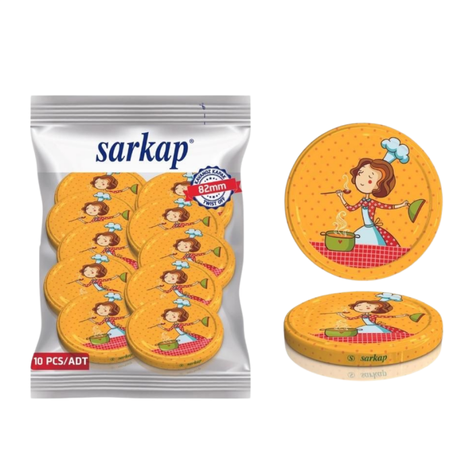 Hijyenik Paketli 10 Adet Kavanoz Kapağı Aşçı Kadın 82 mm
