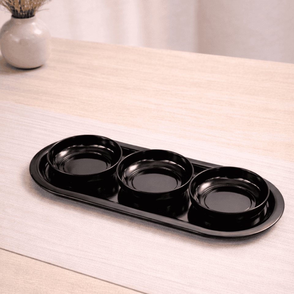 Sarkap Home 3'lü Çerezlik ve Sunumluk Tepsi Seti ParlakSiyah