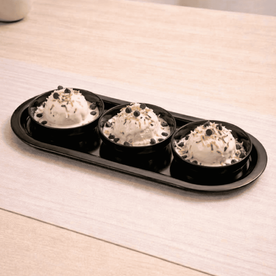 Sarkap Home 3'lü 10x3,2 cm Çerezlik ve 16x35 cm Sunumluk Tepsi Seti ParlakSiyah