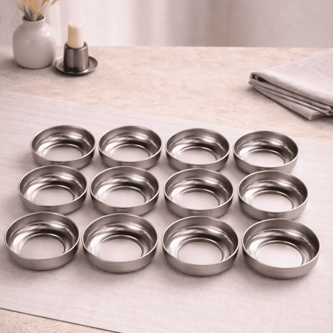 Sarkap Home 10 cm Çap, 3.2 cm Yükseklik 12'li Dondurmalık ve Çerezlik Seti SILVER