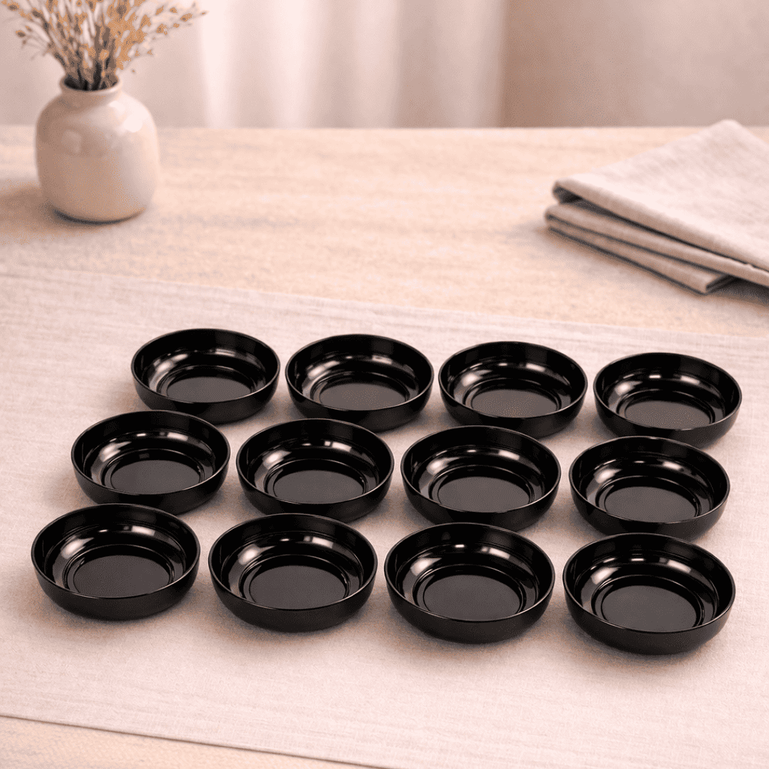 Sarkap Home 10 cm Çap, 3.2 cm Yükseklik 12'li Dondurmalık ve Çerezlik Seti ParlakSiyah