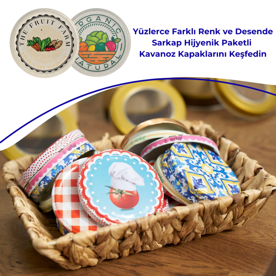 Hijyenik Paketli 10 adet Kavanoz Kapağı – Fruit Farm – 82 mm