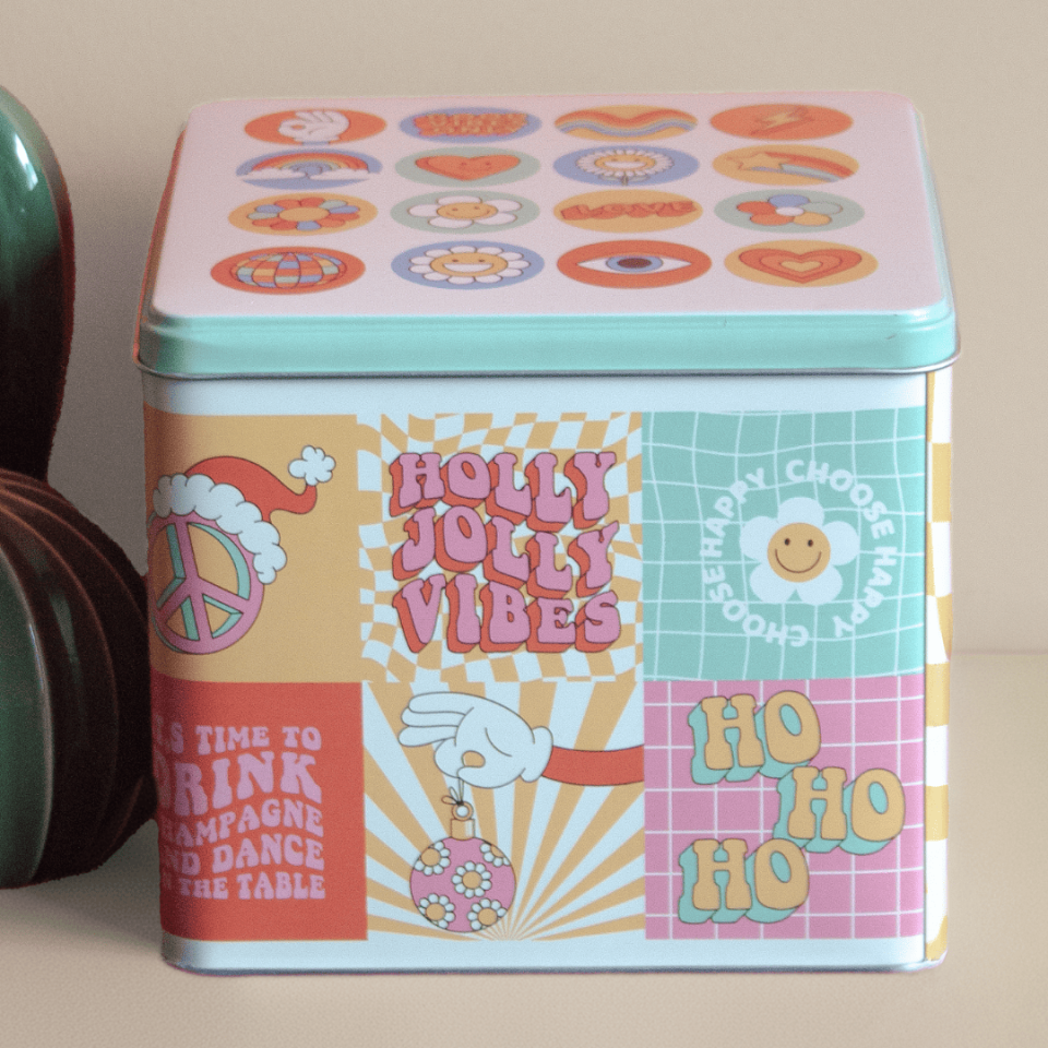 Sarkap Home Renkli Baskılı Kare Dekoratif Metal Saklama Kutusu