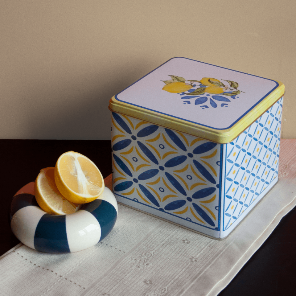 Sarkap Home Limon Desenli Kare Dekoratif Metal Saklama Kutusu