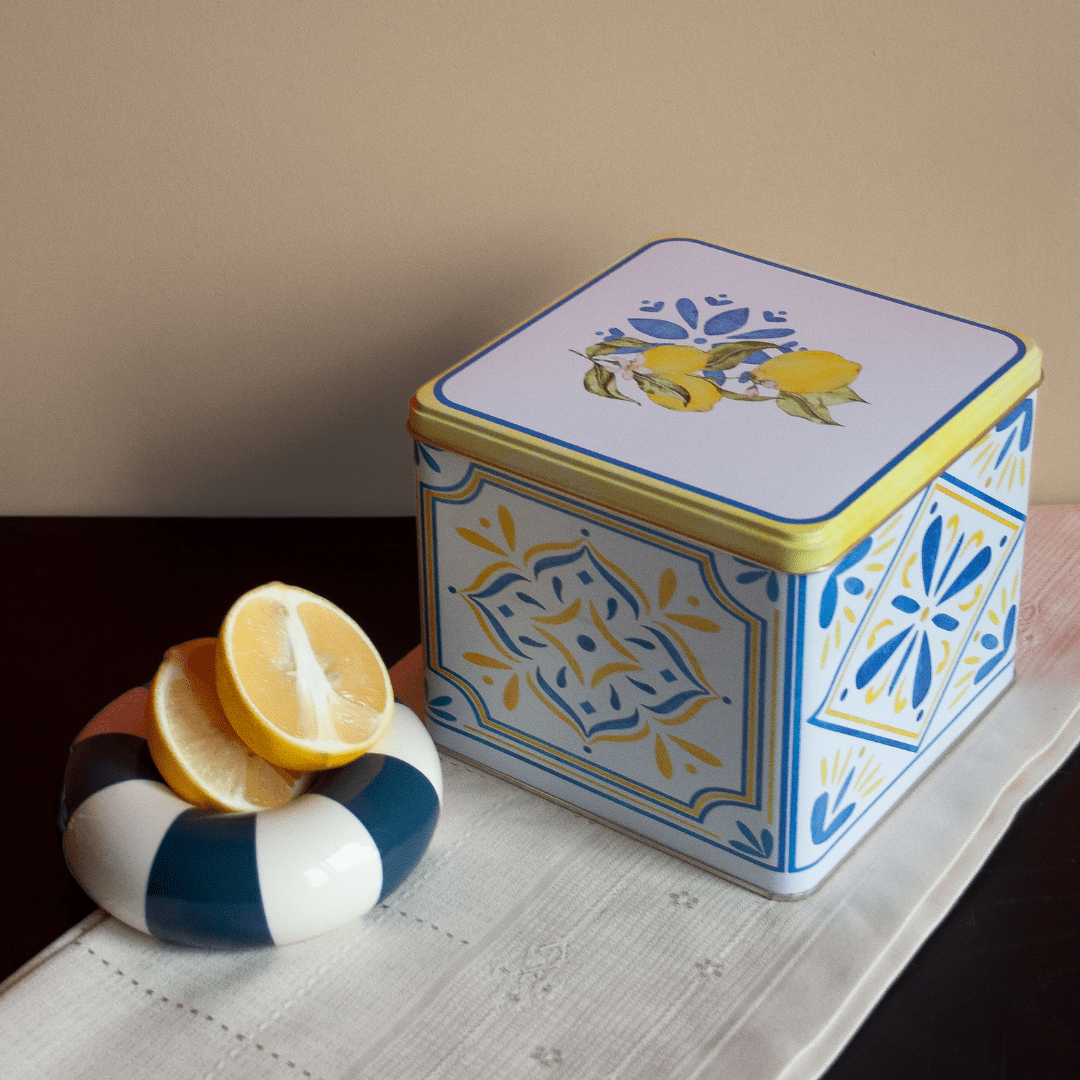 Sarkap Home Limon Desenli Kare Dekoratif Metal Saklama Kutusu